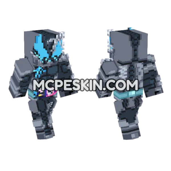 Blue Robot Armor Minecraft Bedrock skin, front and back