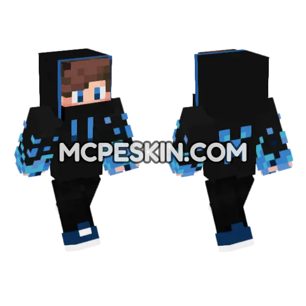 Boy With Blue Hoodie Minecraft Bedrock skin, front and back