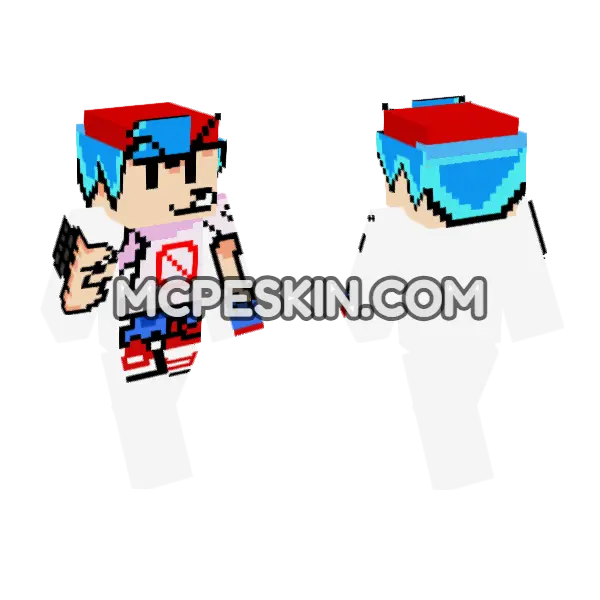Boyfriend Friday Night Funkin Minecraft Bedrock skin, front and back