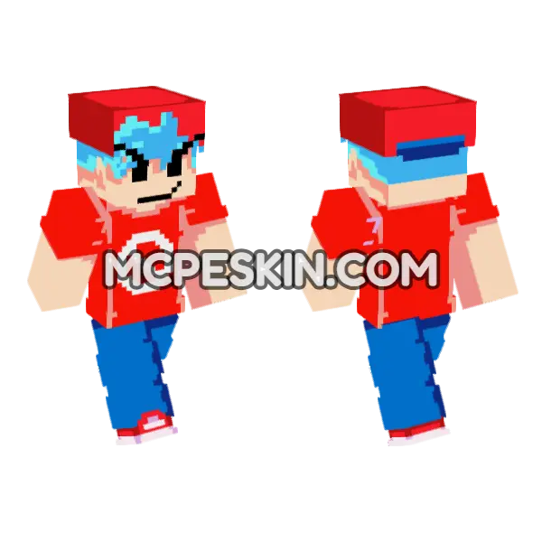 Boyfriend Red Shirt Minecraft Bedrock skin, front and back