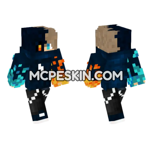 Boywaterlava Blue Fire Minecraft Bedrock skin, front and back