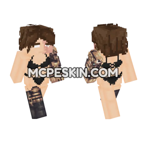 Brown Haired Bikini Girl Minecraft Bedrock skin, front and back