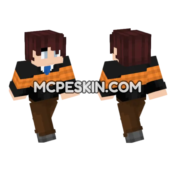 Brown Jacket and Orange Stripes Minecraft Bedrock skin, front and back