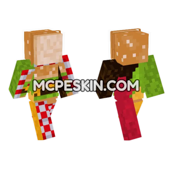 Burger Man Minecraft Bedrock skin, front and back