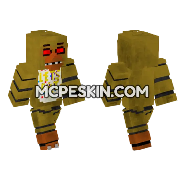 Chica Red Eyes FNAF Minecraft Bedrock skin, front and back