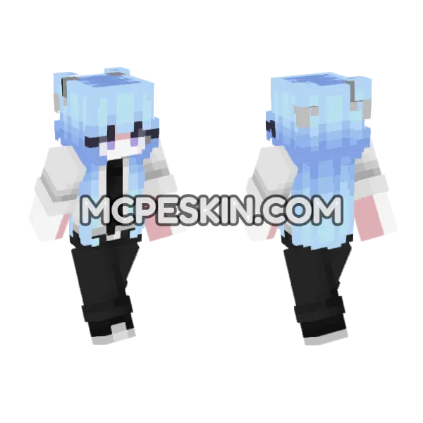 Chiyo Blue Hair Minecraft Bedrock skin, front and back