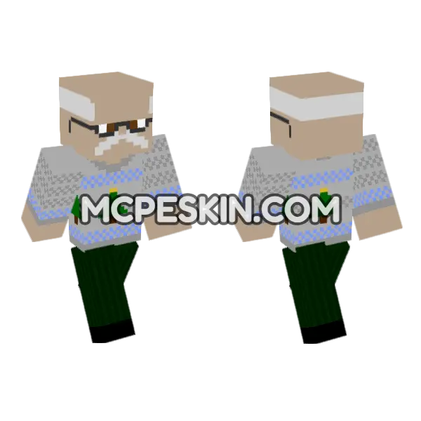 Christmas Jumper Grandpa Minecraft Bedrock skin, front and back