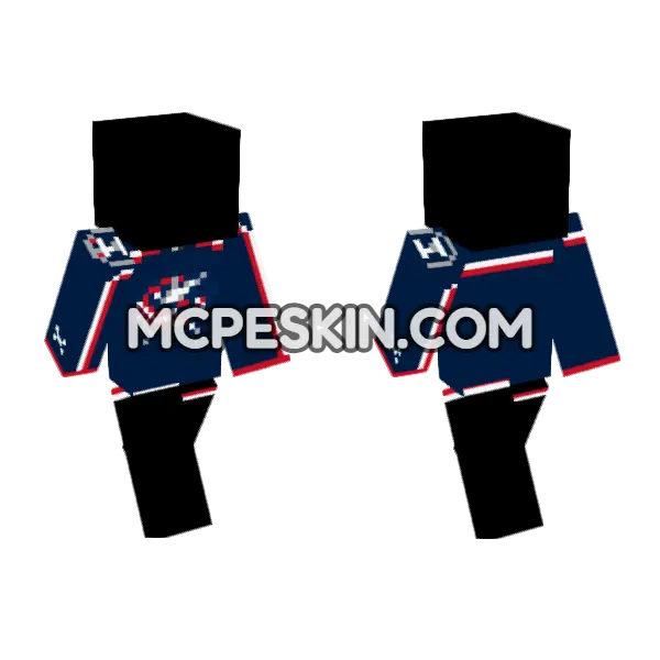 Columbus Blue Jackets Home Jersey Minecraft Bedrock skin, front and back
