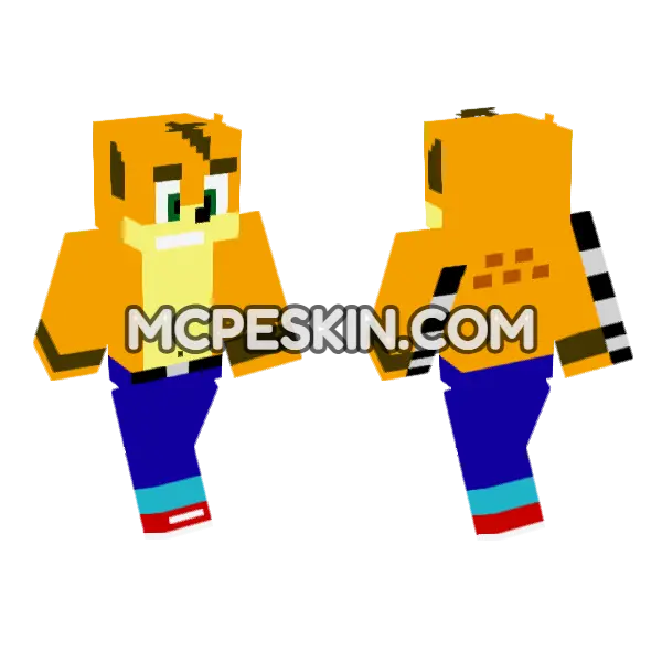 Crash Bandicoot Orange Minecraft Bedrock skin, front and back