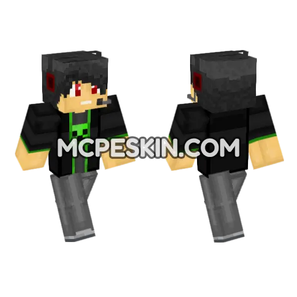 Creeper Boy Gamer Minecraft Bedrock skin, front and back