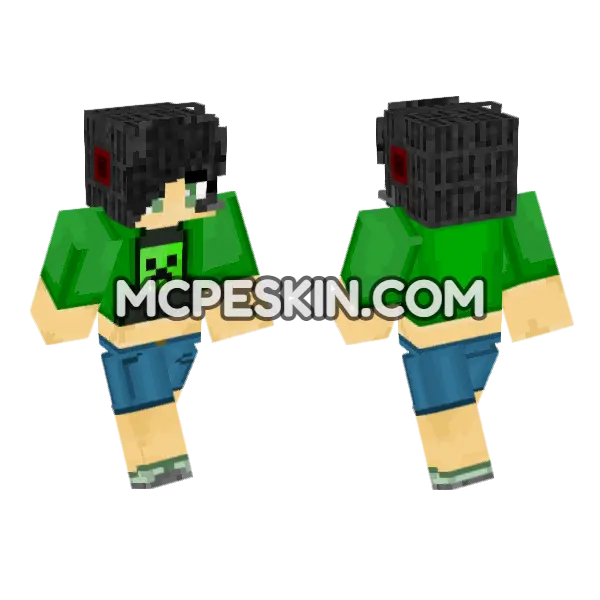 Creeper Girl Gamer Minecraft Bedrock skin, front and back