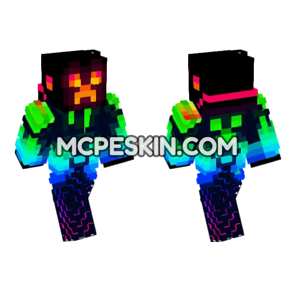 Creeper Neon Minecraft Bedrock skin, front and back