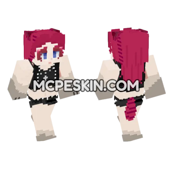 Crimson Hair Gothic Outfit, front and back