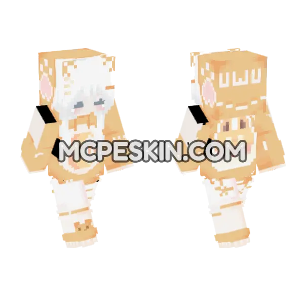Cute Albino Girl Yellow Hoodie Minecraft Bedrock skin, front and back