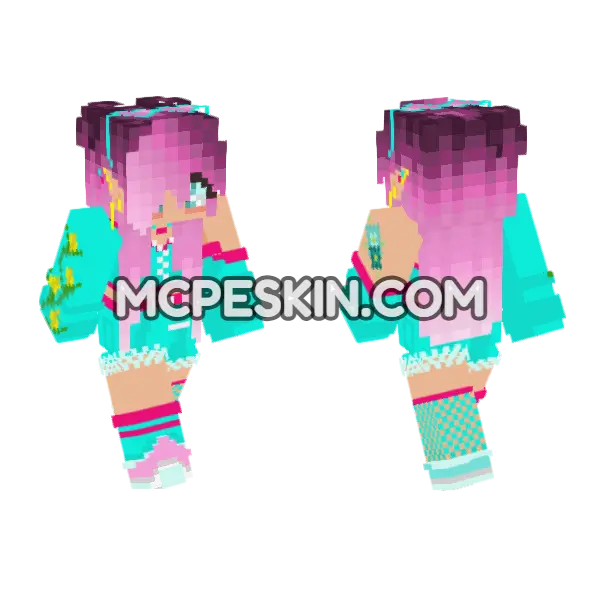 Cute Bubblegum Elf Minecraft Bedrock skin, front and back