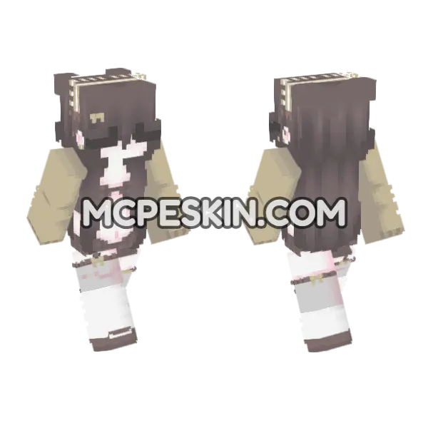 Cute Cat Girl Outfit Minecraft Bedrock skin, front and back