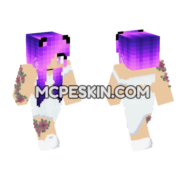 Cute Ender Girl Wedding Dress Minecraft Bedrock skin, front and back