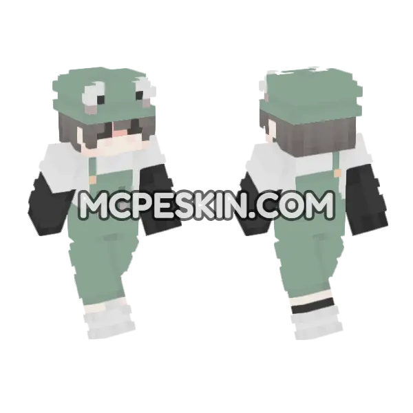 Cute Green Hoodie 05 Minecraft Bedrock skin, front and back