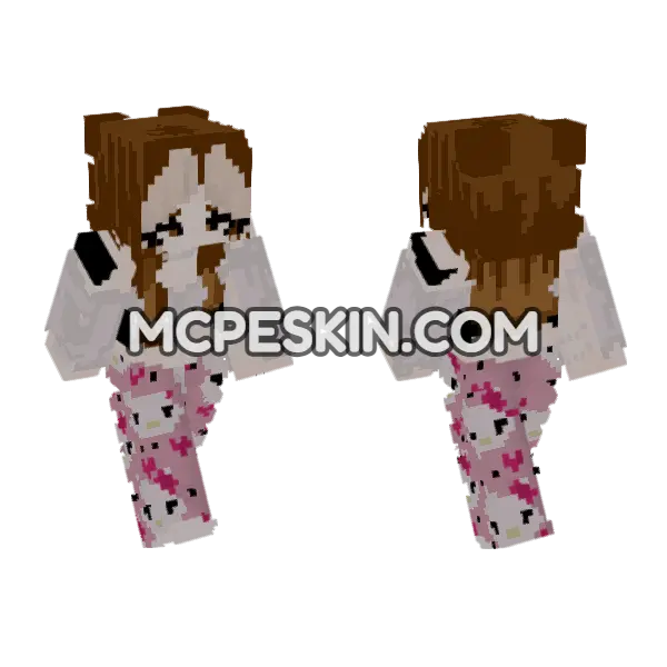 Cute Kitty Pajamas Minecraft Bedrock skin, front and back
