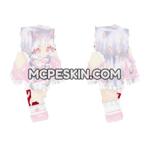 Cute Pink Pastel Girl Minecraft Bedrock skin, front and back