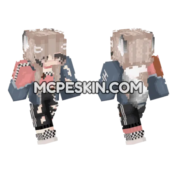 Cute Wolf Girl HD Minecraft Bedrock skin, front and back
