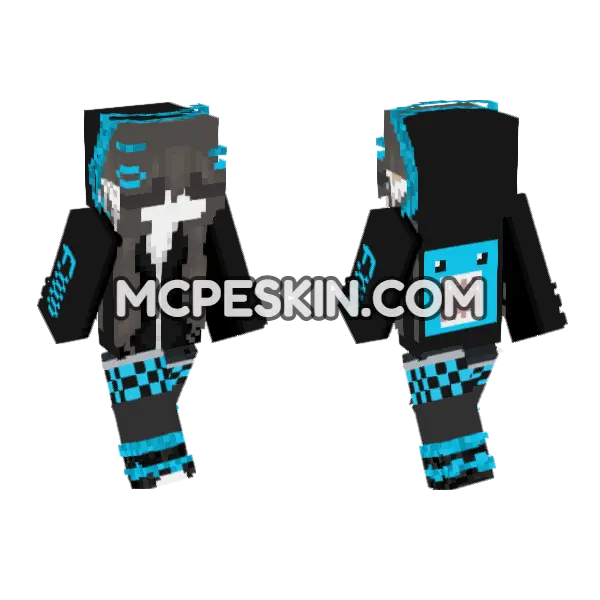 Cyan Domo Hoodie, front and back