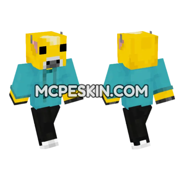 Cyan Hoodie Moobloom Minecraft Bedrock skin, front and back