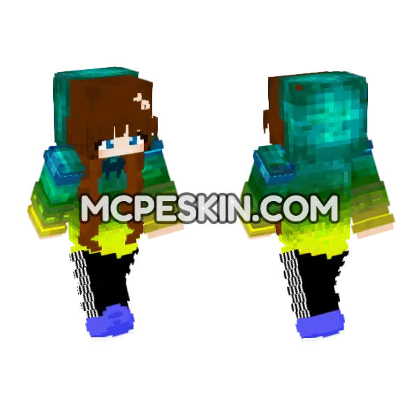 Cyan Yellow Minecraft Bedrock skin, front and back