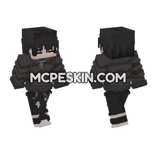 Dark Aesthetic Outfit Minecraft Bedrock skin, front and back