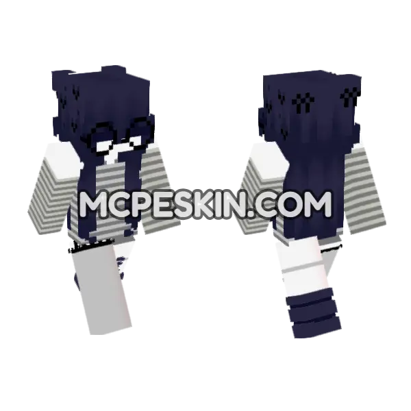 Dark Blue Glasses Outfit Minecraft Bedrock skin, front and back