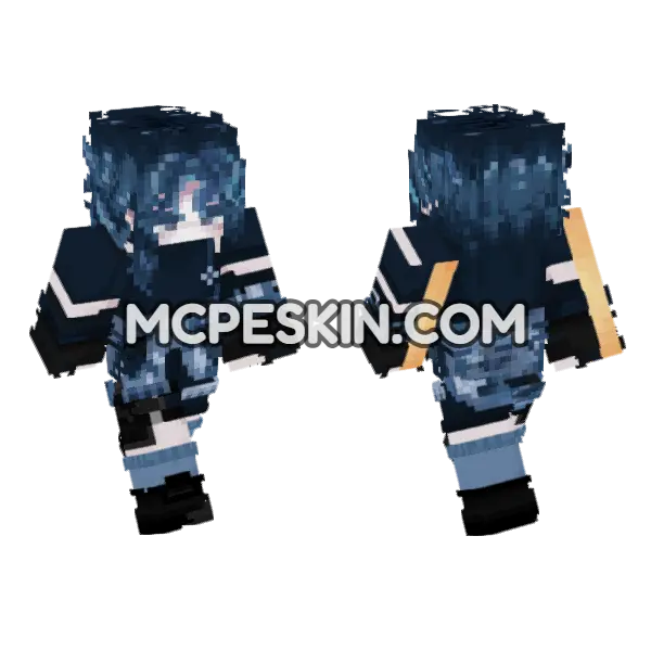 Dark Blue Hooded Figure Minecraft Bedrock skin, front and back