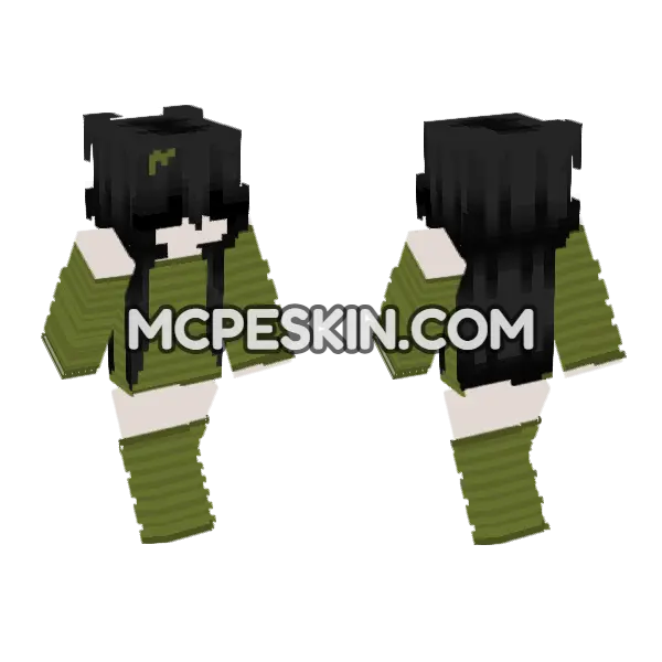 Dark Green Girl Skin Minecraft Bedrock skin, front and back