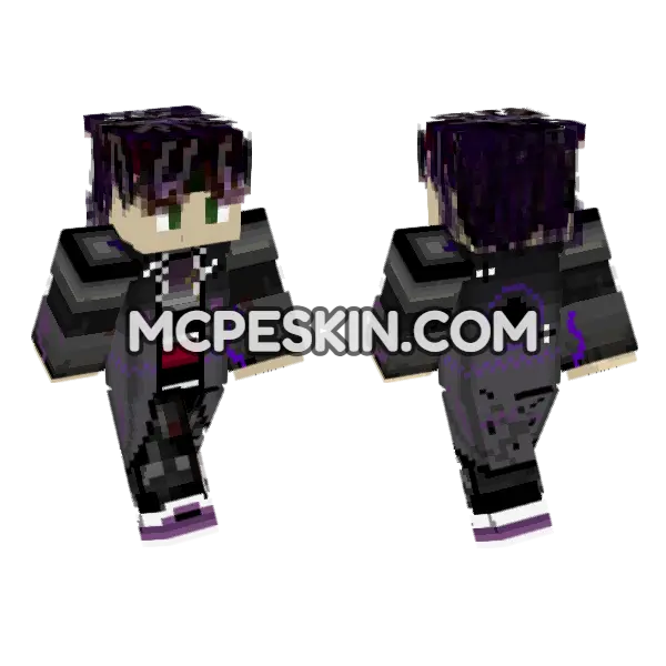 Dark Hoodie With Purple Accents Minecraft Bedrock skin, front and back
