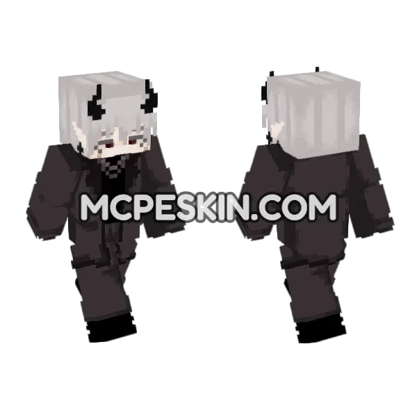 Dark Outfit With Horns Minecraft Bedrock skin, front and back