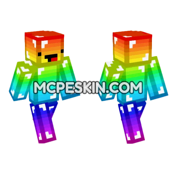 Diamond Rainbow Minecraft Bedrock skin, front and back