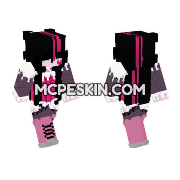 Draculura Pink Dress Minecraft Bedrock skin, front and back