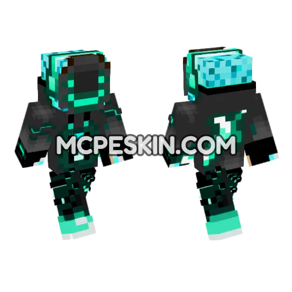 Dream Neon Creeper Minecraft Bedrock skin, front and back