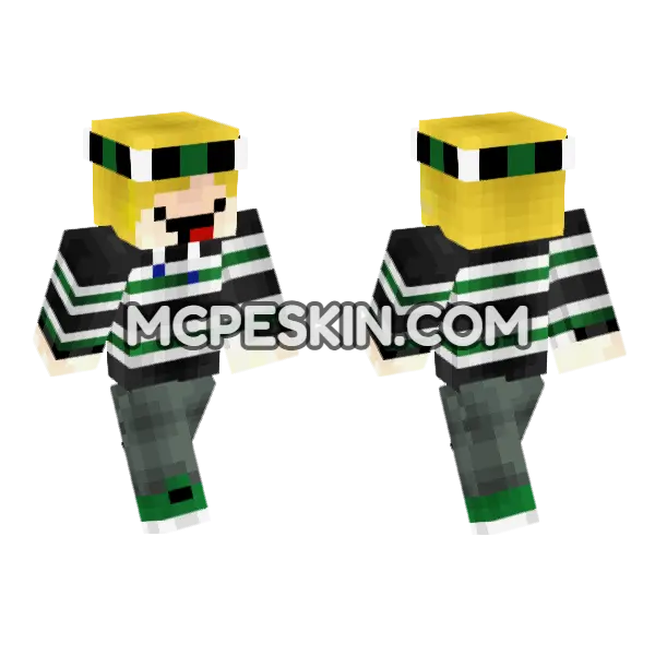 Evbo Green Striped Outfit Minecraft Bedrock skin, front and back