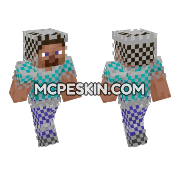 Fake Chainmail Steve Minecraft Bedrock skin, front and back