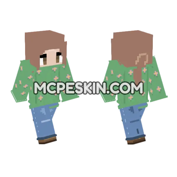 Floral Dress Girl Minecraft Bedrock skin, front and back