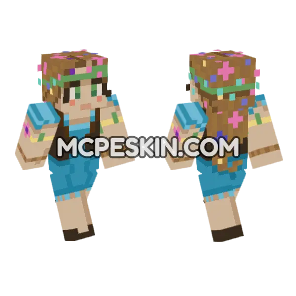 Flower Fan Girl Minecraft Bedrock skin, front and back