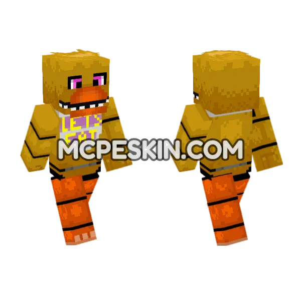 FNAF 1 Chica Skin Minecraft Bedrock skin, front and back