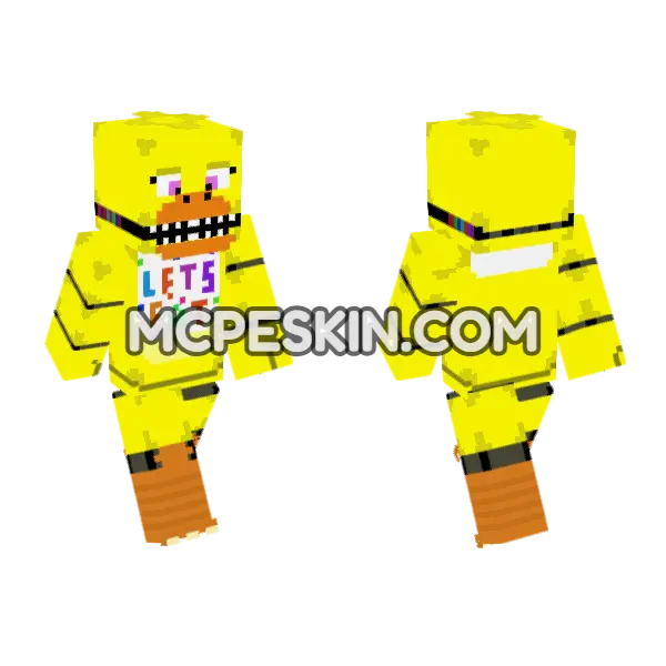 FNAF Chica Skin Minecraft Bedrock skin, front and back