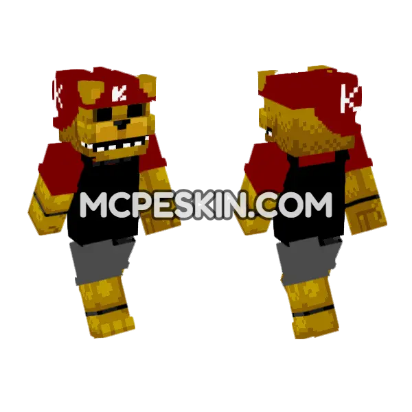 FNAF Golden Freddy Skin Minecraft Bedrock skin, front and back