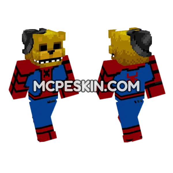 FNAF Spiderman Golden Freddy Minecraft Bedrock skin, front and back