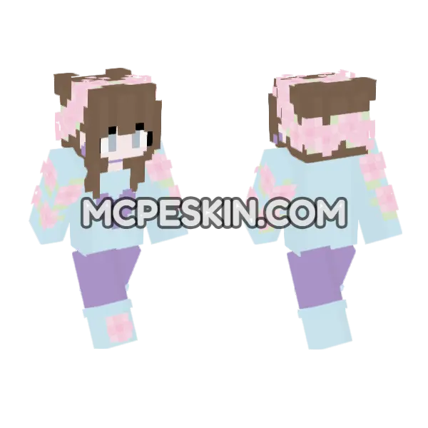 FoxshyBunny Cherry Blossom Pastel Minecraft Bedrock skin, front and back