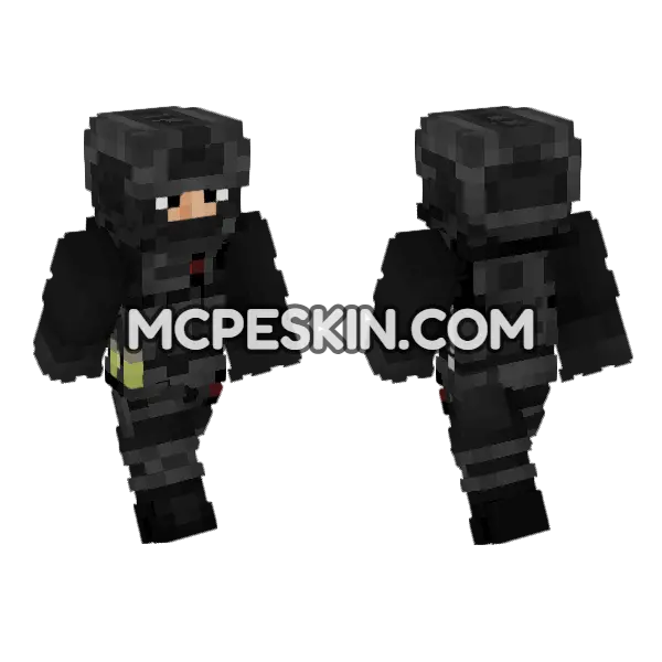Full Black Kit V1 Minecraft Bedrock skin, front and back