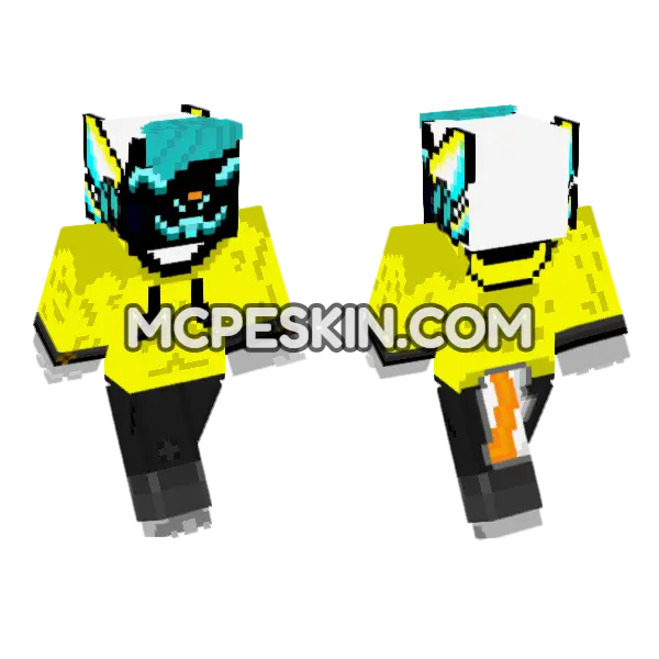 Furry Protogen Shark Listening Music Minecraft Bedrock skin, front and back