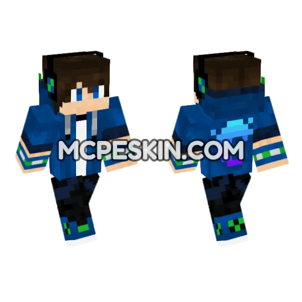 Gamer 11 Blue Hoodie Minecraft Bedrock skin, front and back