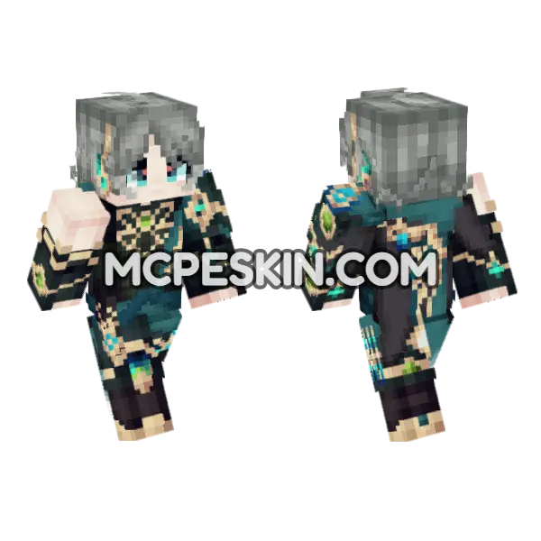Genshin Impact Al Haitham Minecraft Bedrock skin, front and back